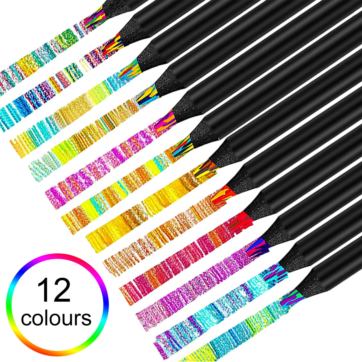 Exburanty 12 Pcs Rainbow Pencils, Multi Coloured Drawing Pencils - Image 4
