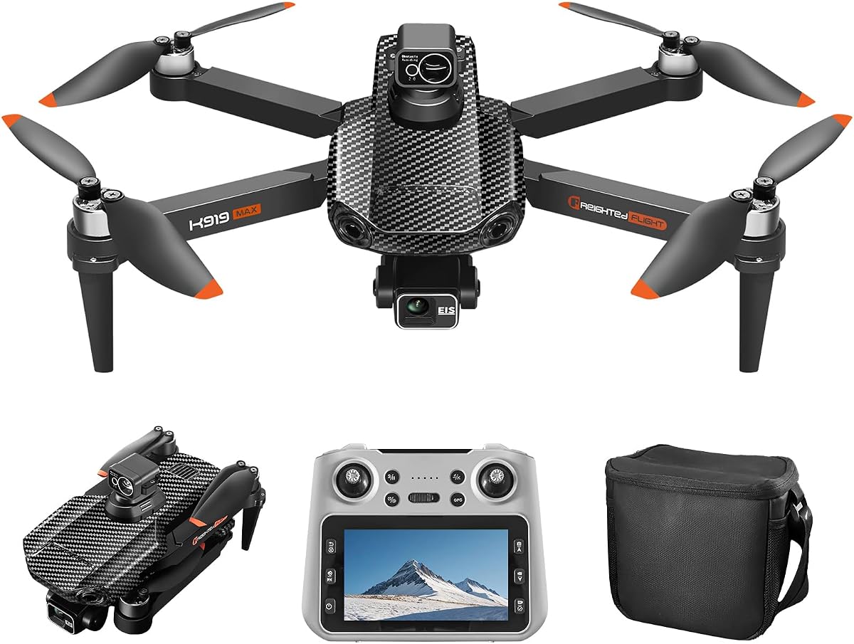 K919M Drones GPS con Cámara para Adultos 4K, Drones RC con Pantalla HD de 4.5" | Seguimiento GPS y Retorno Automático, Transmisión de Largo Alcance, Tiempo de Vuelo de 60 Minutos, Motor sin Escobillas, Menos de 249g