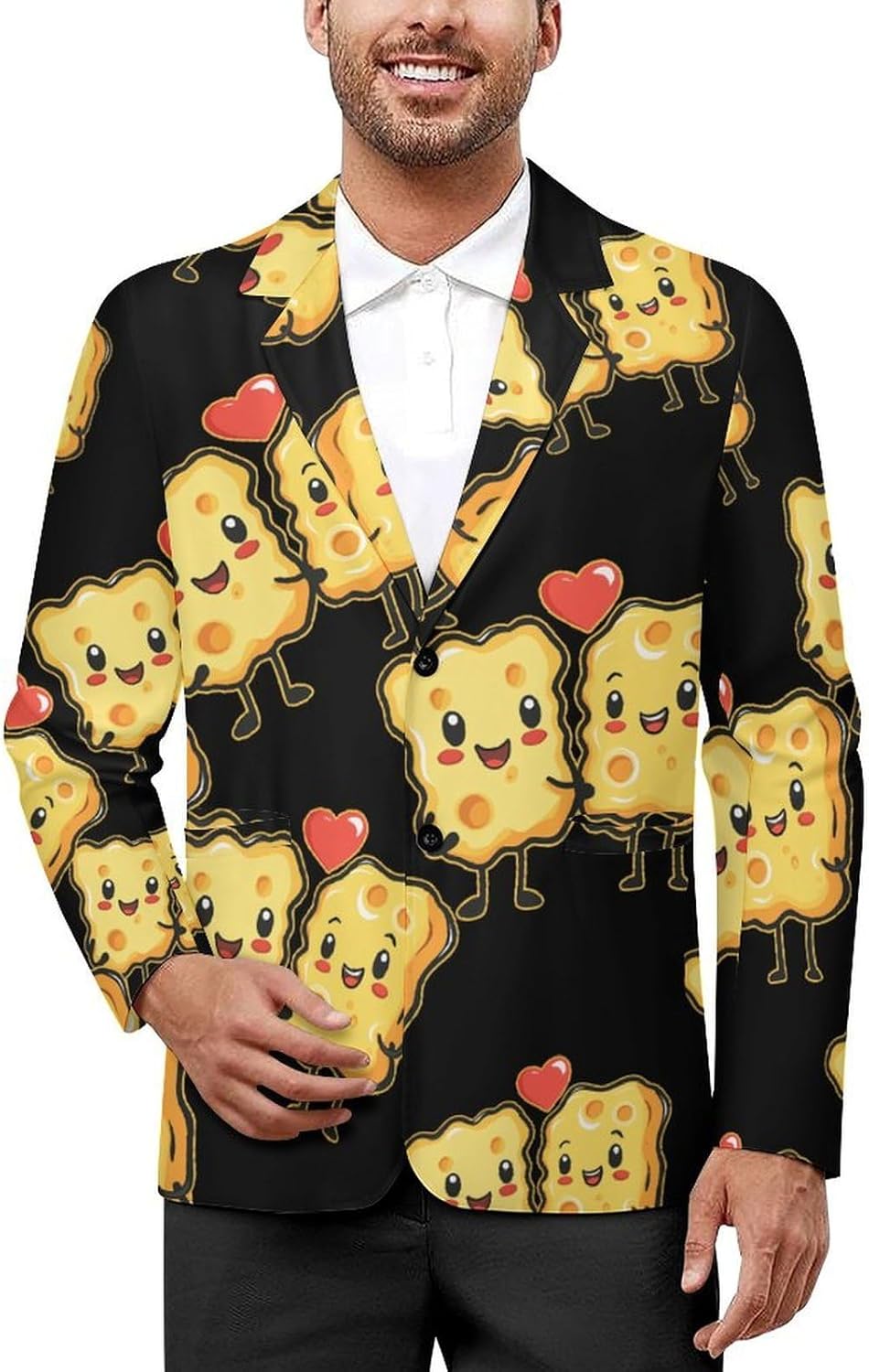 Happy Cheese Block Suits Blazer for Men Two Buttons Business Jacket Coat Wedding Dinner Party
