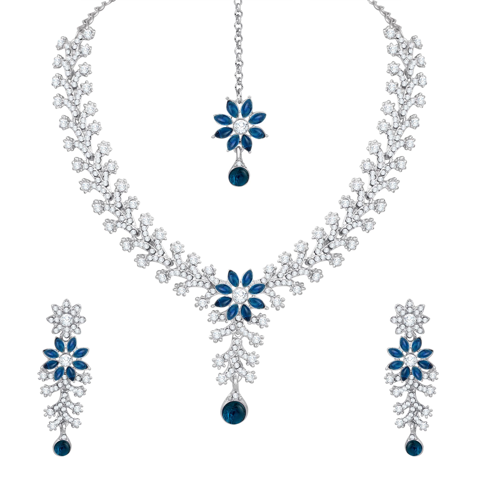 Atasi InternationalDiamond Necklace Jewellery Set for Women with Earrings and Maang Tikka for Wedding, Party, Engagements & Festivals