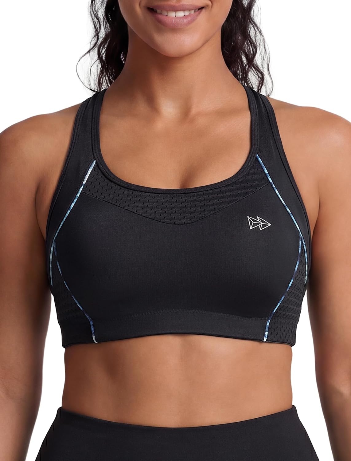 Yvette high impact sports bra with sewn-in pads and racerback design for women
