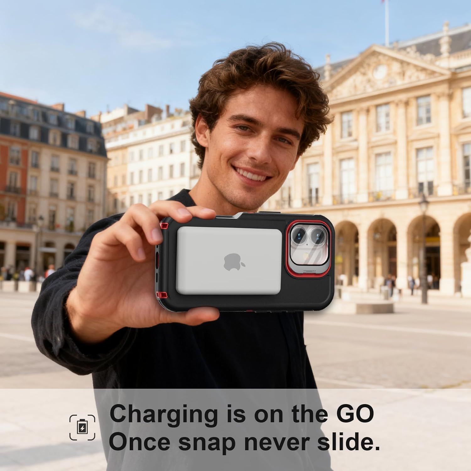 Follaroma for iPhone 17 Case with Stand & Built-in Camera Cover, MagSafe Compatible, Heavy-Duty Shockproof Protection, Magnetic & Rugged Phone Cover for iPhone 17 6.3'', Black-red