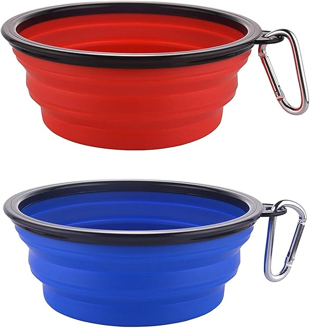 MOACC Large Collapsible Dog Bowl, Silicone Portable Pet Food Water Bowl Foldable Expandable Cup Dish for Pet Cat Food Water Feeding with Carabiner Clip for Travel, Set of 2