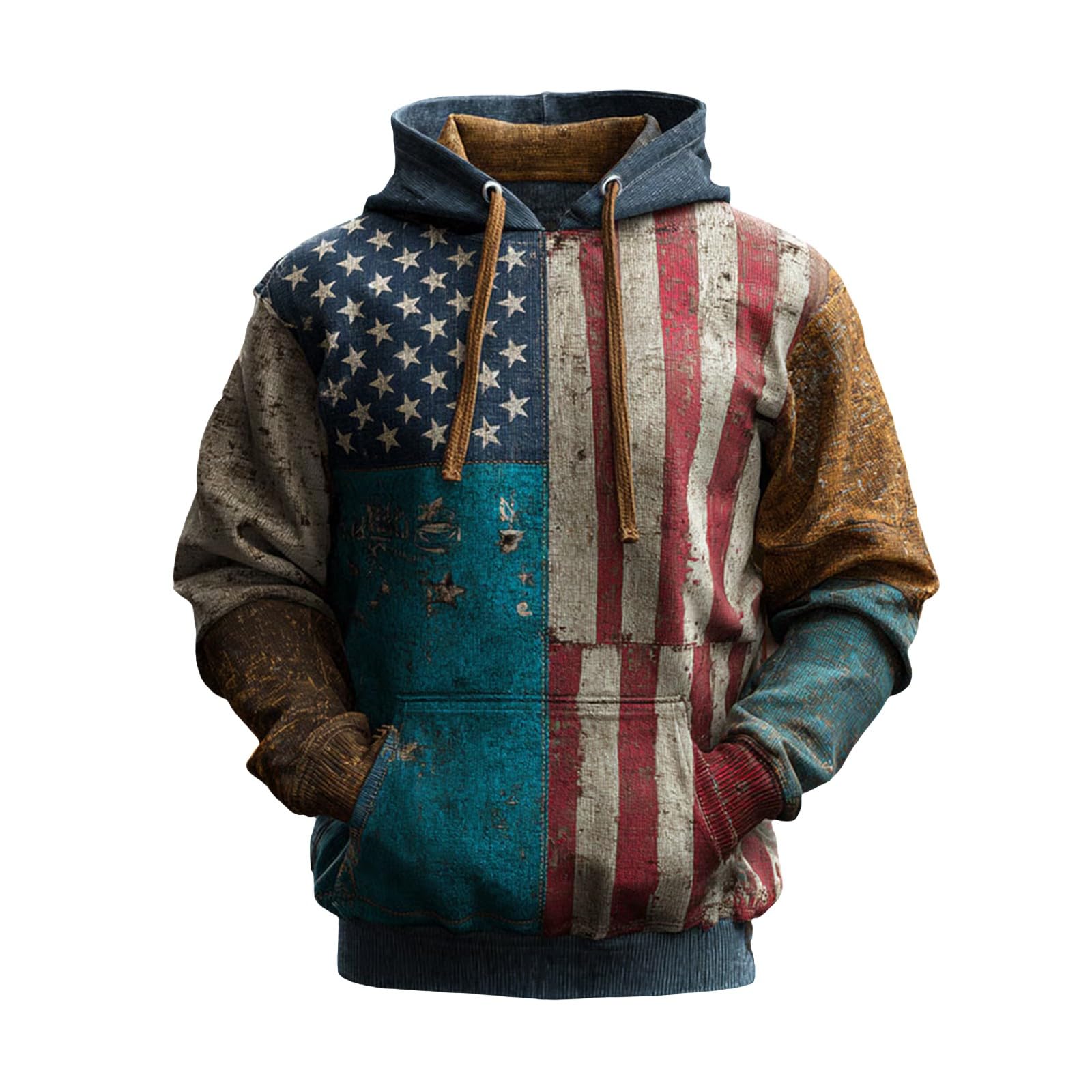 Sudaderas Hombre Deportivas Sudadera Informal con Capucha Y Bandera Estadounidense para Hombre, De Manga Larga, Mensaje Adoración A Dios, Estilo Retro, (Dark Blue, XXXXXL) Chaqueta