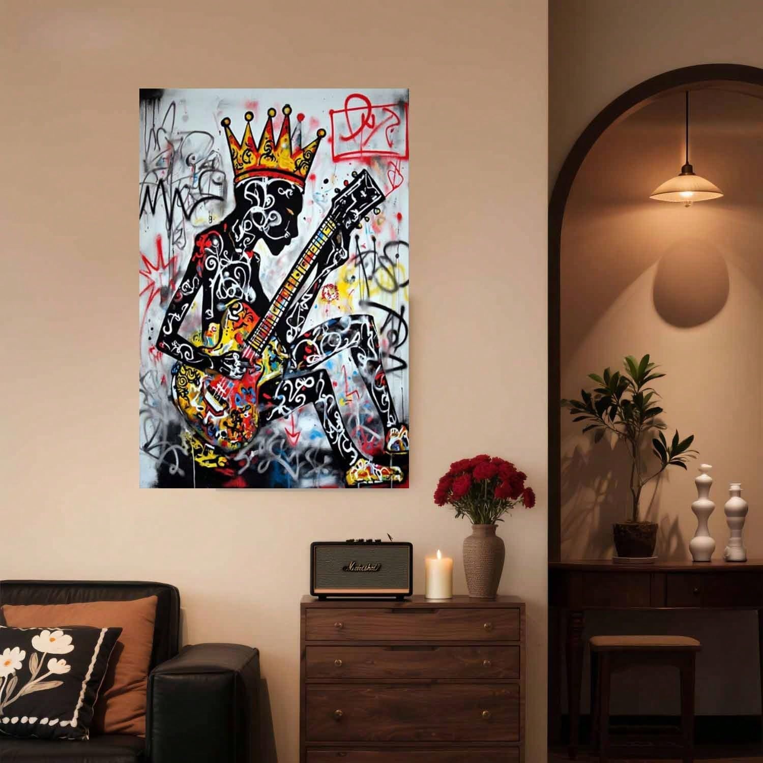 LYBCEOUG Decorazione murale a tema musicale, stampa su tela di un chitarrista, opera d'arte raffigurante un musicista di fama, decorazione astratta per la casa in stile rock (50x70 cm/con cornice)