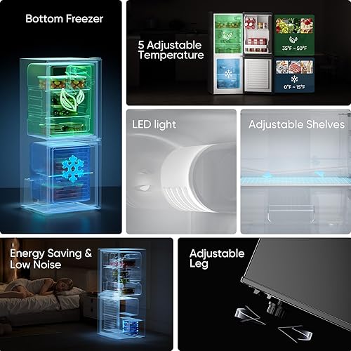 Miniatura 7 de Upstreman Refrigerador pequeño de 4.0 pies cúbicos con congelador inferior, mini refrigerador de doble puerta con congelador, mini refrigerador para