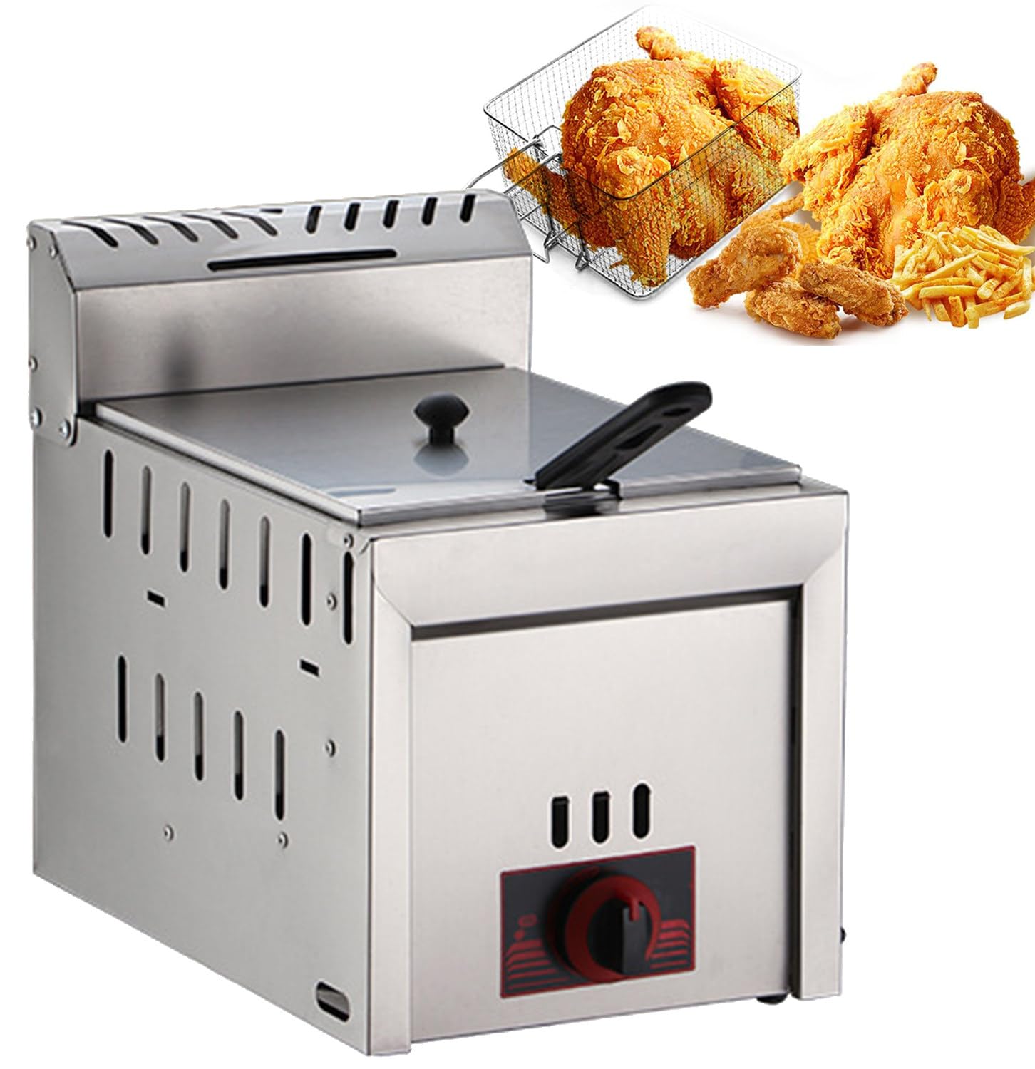 Qiang 10L/20L Freidora Gas Acero Inoxidable Comercial con Cesta Y Tapa,Freidora Profesional para Encimera,para Restaurante,Cocina Familiar,10L
