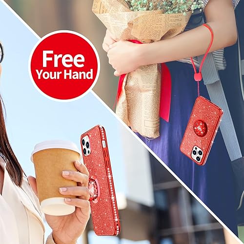 Miniatura 8 de OCYCLONE Funda para iPhone 12 Pro Max con purpurina de diamante suave con soporte de anillo, bonita funda protectora para iPhone 12 Pro Max para