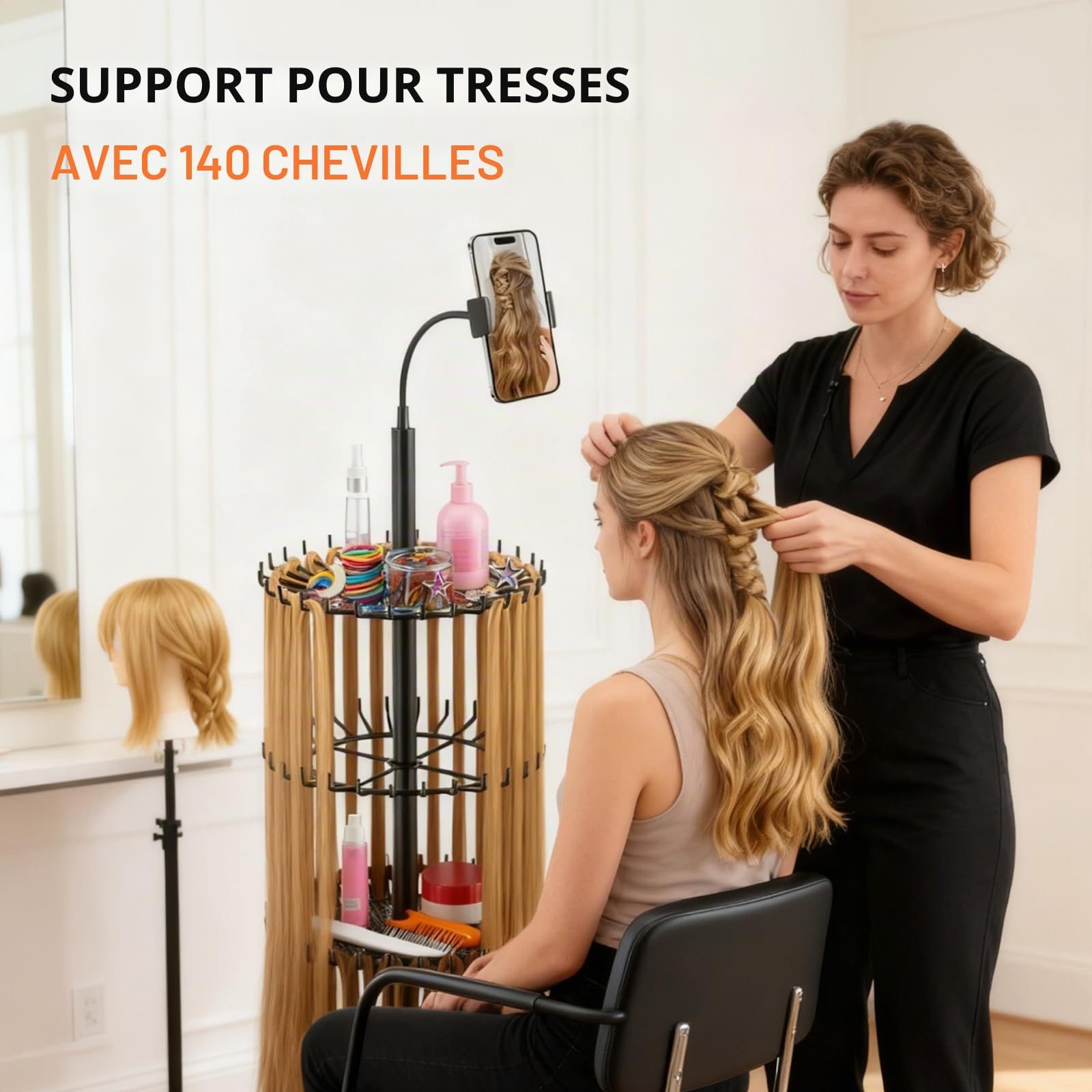Support de Perruque avec Support pour Téléphone