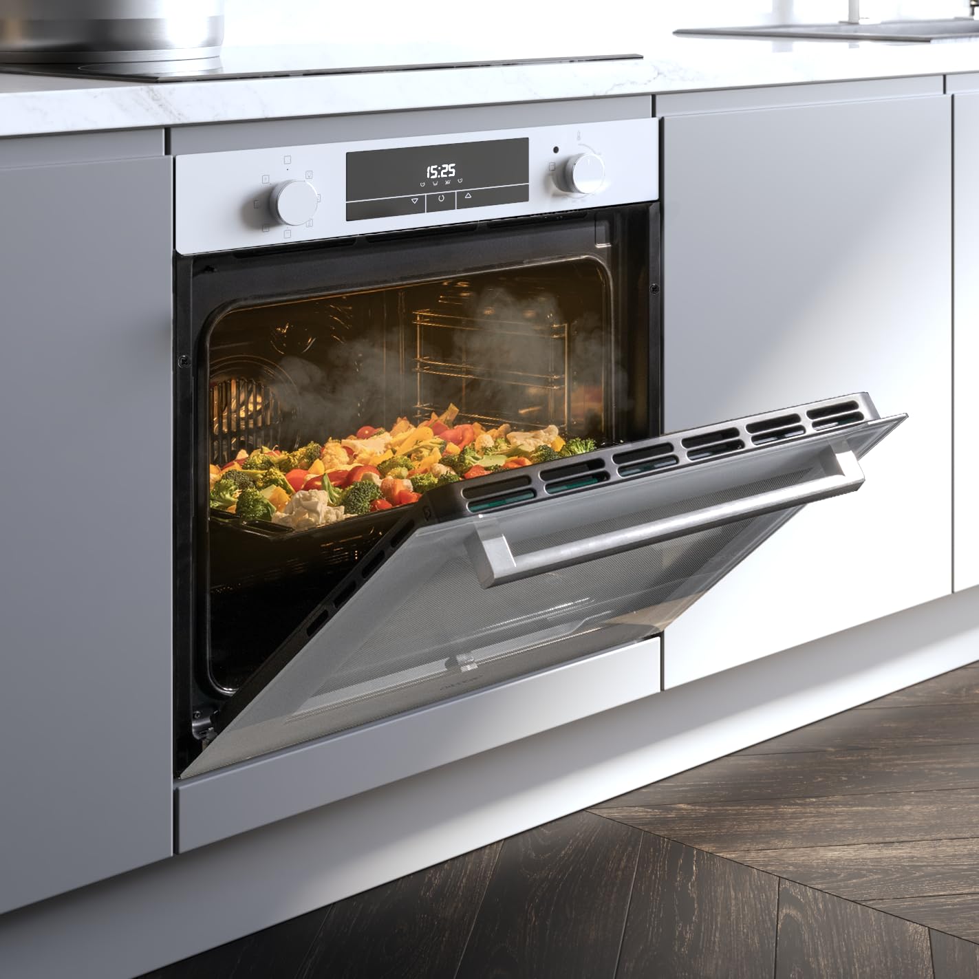Cecotec Piekarnik wielofunkcyjny Wbudowany 60cm Bolero Hexa M226000 Glass White A. 2800W, 72L, 7 funkcji, tryb Grill, Fan Assisted Grill, Tryb konwekcji, Defrost, Steam Base X2, Steam EasyClean i