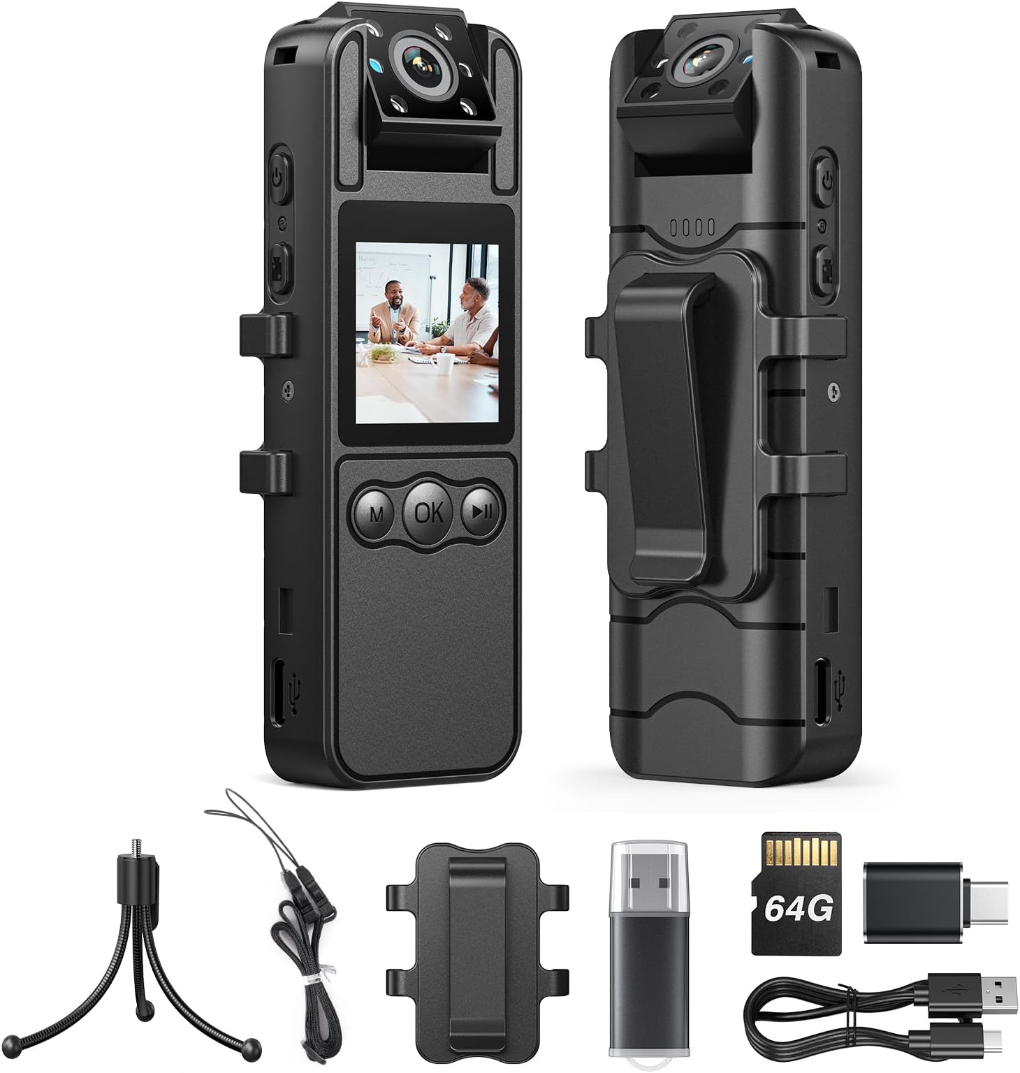 A26 Small Body Camera, 64GB Mini Body Cams, 6 Hrs Video Recording, Tripod Included for Monitoring, Wearable Video Camera for Service, Delivery Recording, Collect Evidence
