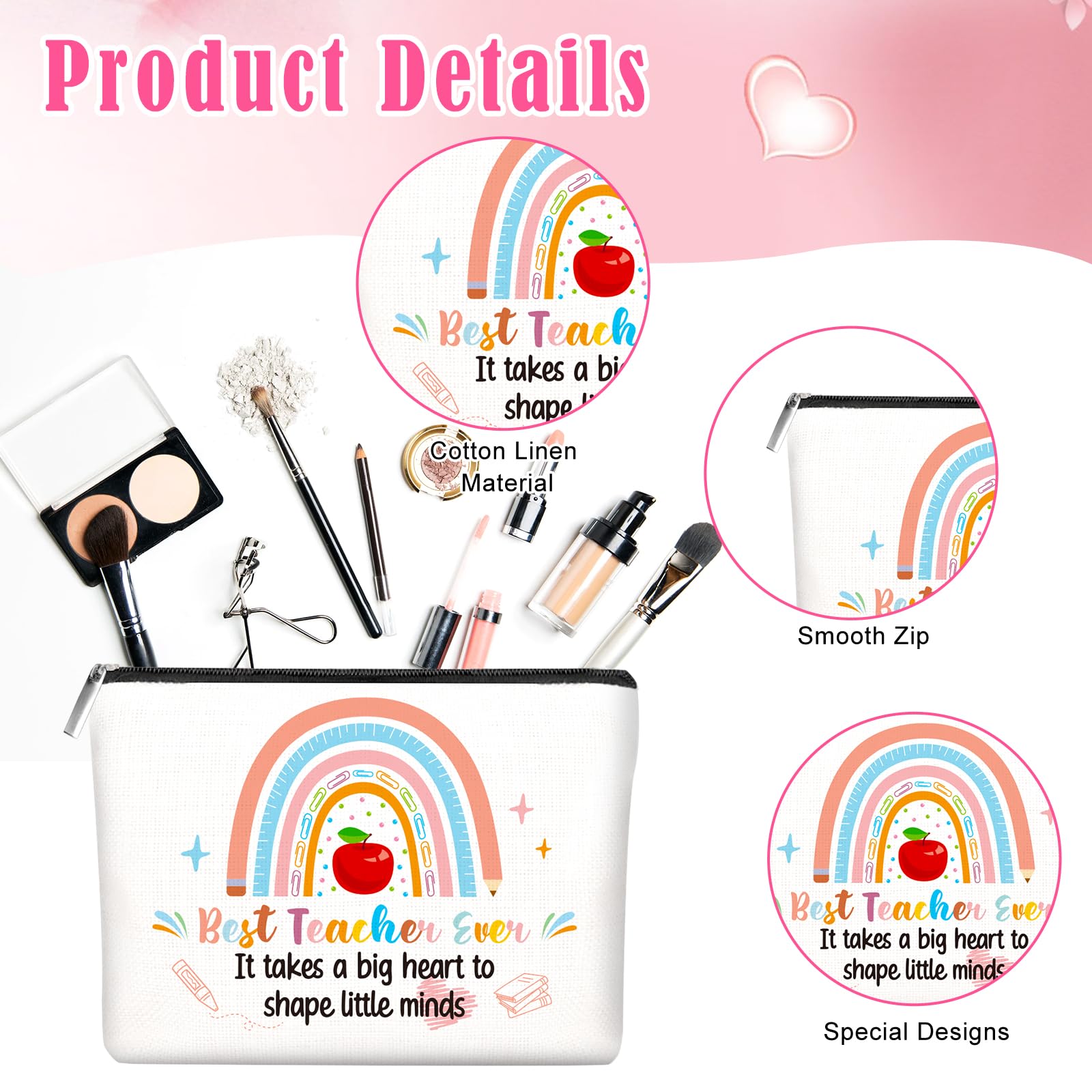 HOWAF Teacher Gifts for Women Men Thank You Teacher Card, Teacher Keyring, Bookmark, Makeup Bag Pencil Pouch - Image 3