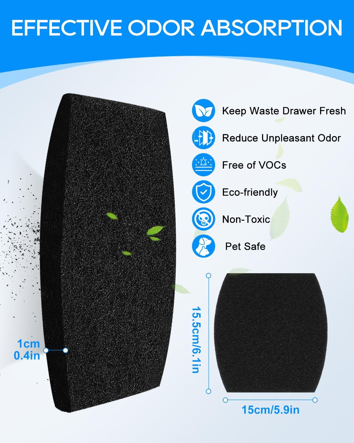 8 Pack 2X Thicker Filters Compatible with Petmate Booda Dome Cat Litter Box Filter, Activated Carbon Charcoal Filters for Clean Step Cat Litter Box Dome