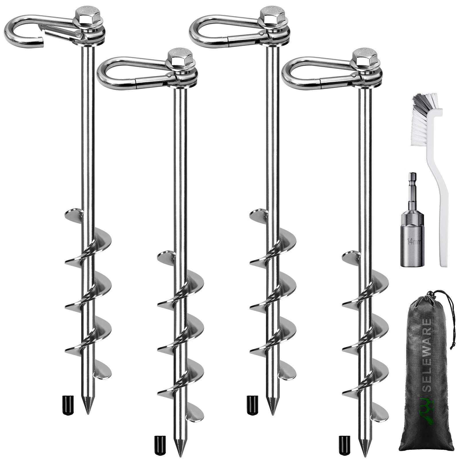SELEWARE 4 fuoristrada, picchetti per esterni, campeggio, ancoraggi a terra, picchetti in acciaio inox, per altalena, escursioni, trampolino, tenda, capannone, campeggio