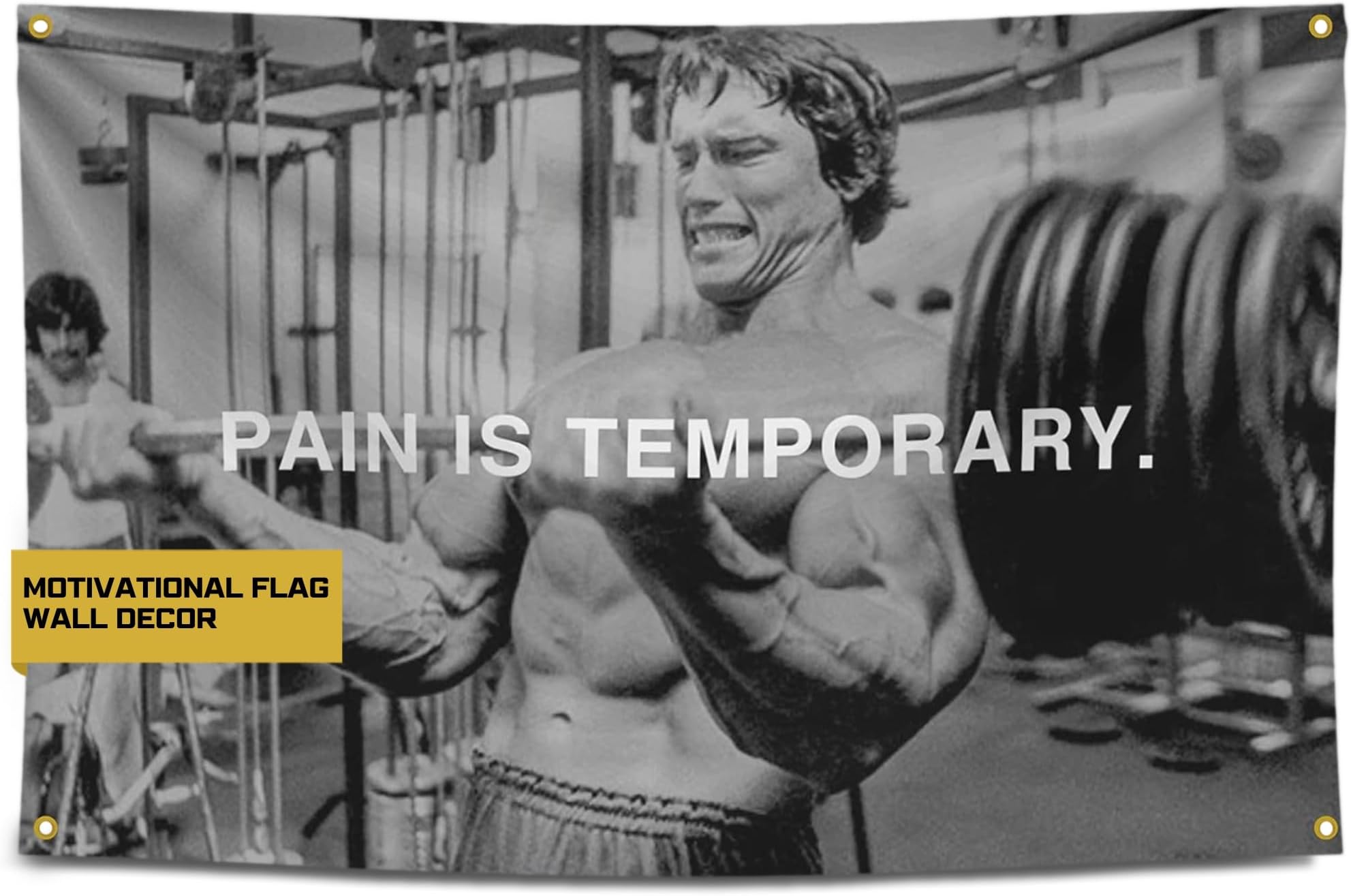 Pain Is Temporary Motivational Gym Flag – Arnold Schwarzenegger Poster – Discipline Banner for Gym, Dorm, Home Workout Space – Cool Fitness Wall Decor – Durable Polyester – 3x5 Feet