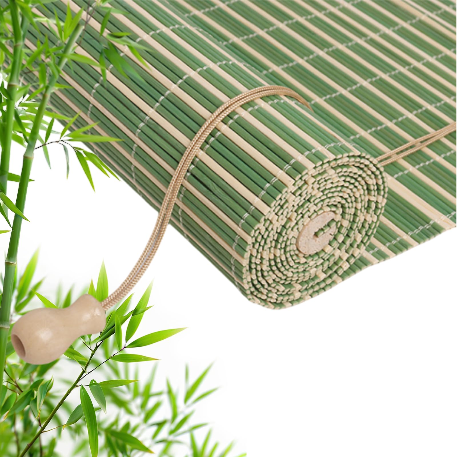 Retro Bamboo Roller Blinds, Natural Wood Window Shades Blinds Anti-UV Dustproof Decorative Curtain, Screen Partition Blind, for Indoor/Outdoor/Garden — image 1