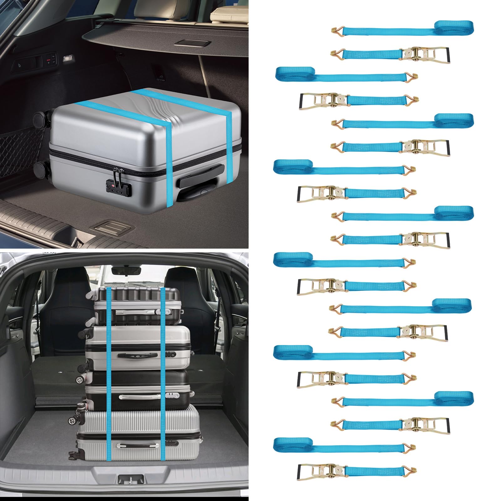 10er Pack Spanngurte mit Ratsche 8m mit Doppel-J-Haken 5cm | 2500kg Zurrgurte，2-teilig Ratschengurt Set für Ladungssicherung LKW Anhänger Transporter