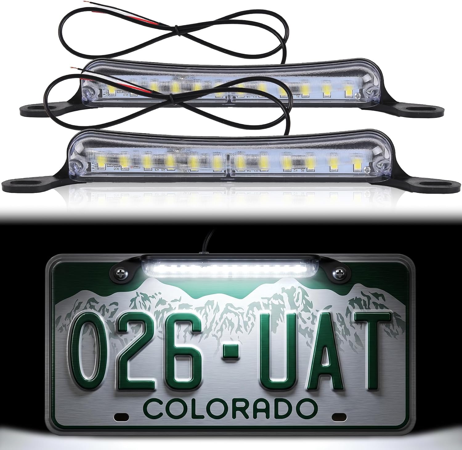 Xenon White LED License Plate Light, 12V DC Ultra Bright Assembly Replacement, Waterproof and Durable, Universal License Plate Light for Car Trailers RV Truck UTV ATV Boats. 2PCS