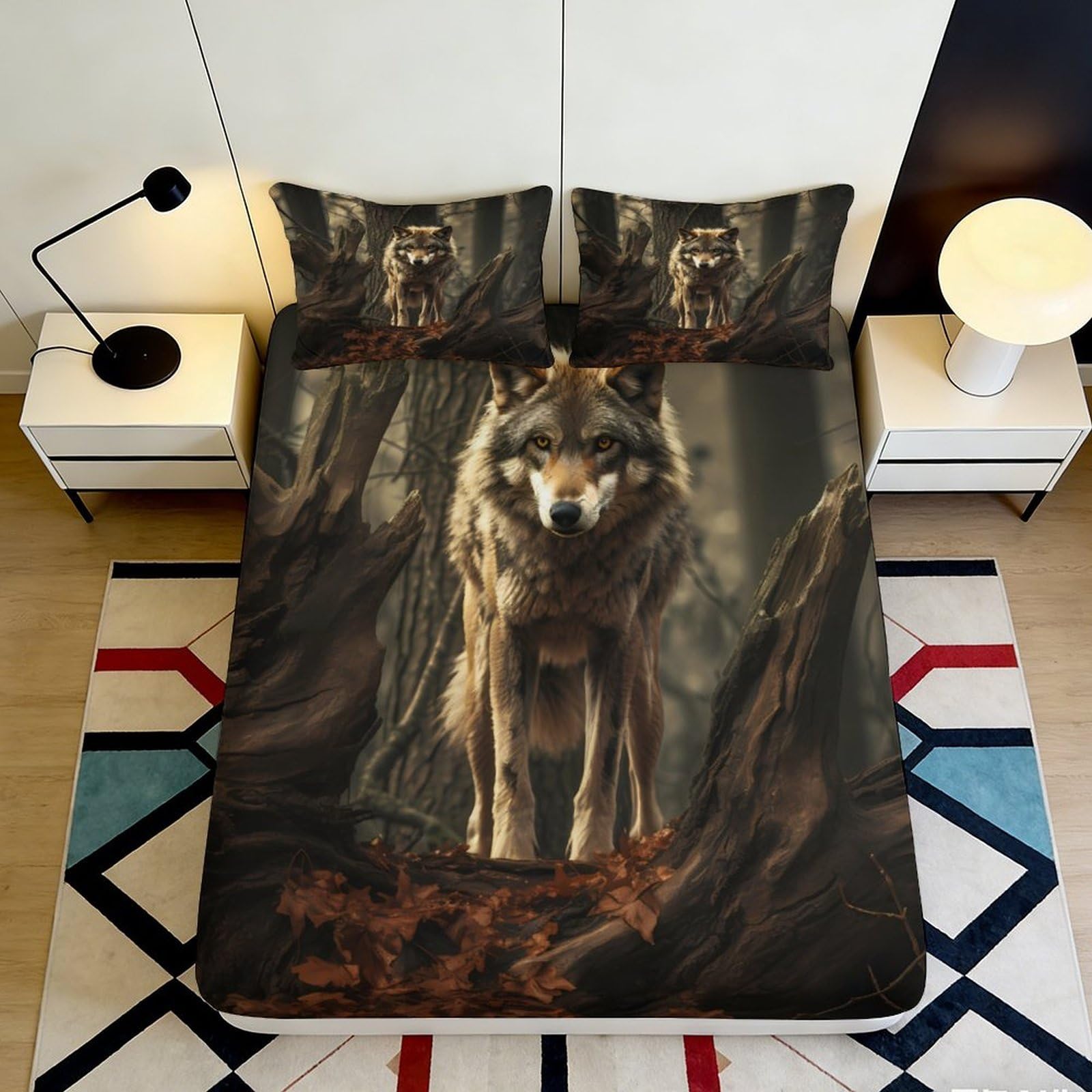 Pnayamiorkfel Style-10 3D Printed Wolf Forest Fitted Sheet Microfiber Soft Decorative Brown Bed Cover For Bedroom Guest Room Dorm 90X200x25cm