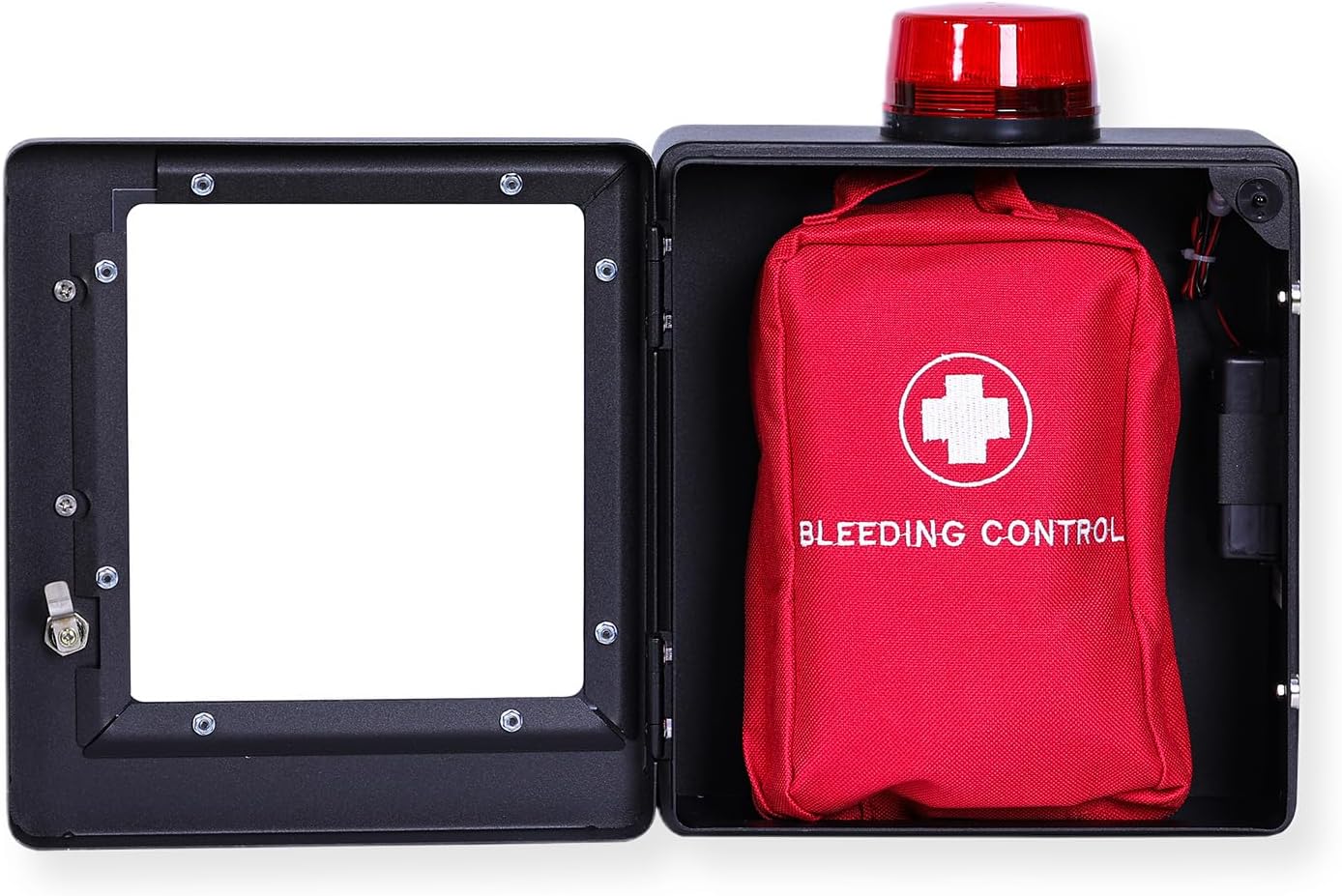 Bleeding Control Kit + Emergency Wall Mount Cabinet | Optional Lock & Alarm Feature Included (Black)
