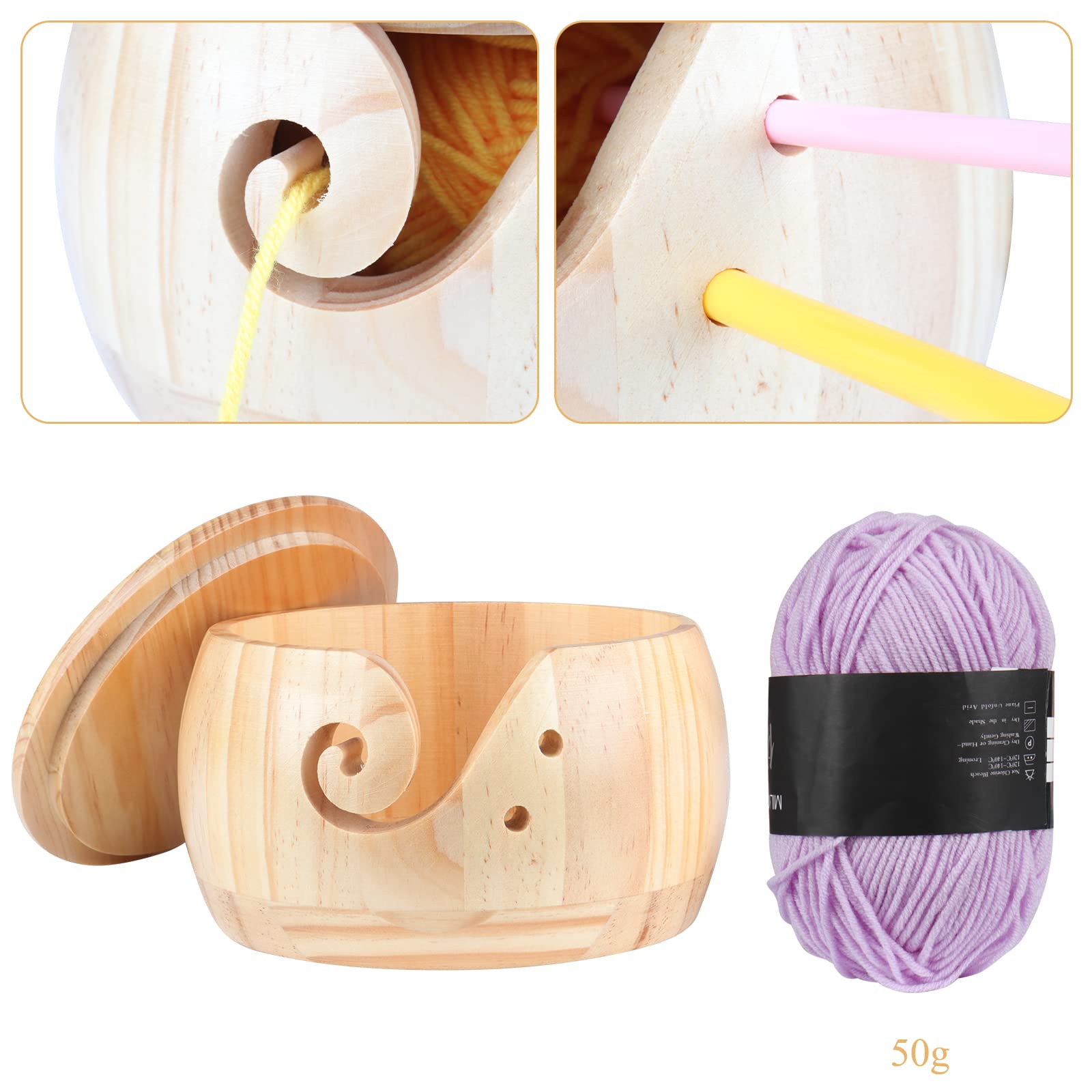 Coopay Grand Bol à Tricoter en Bois Bambou, Bol de Rangement Pelotes de Laine à Crochet Tricot
