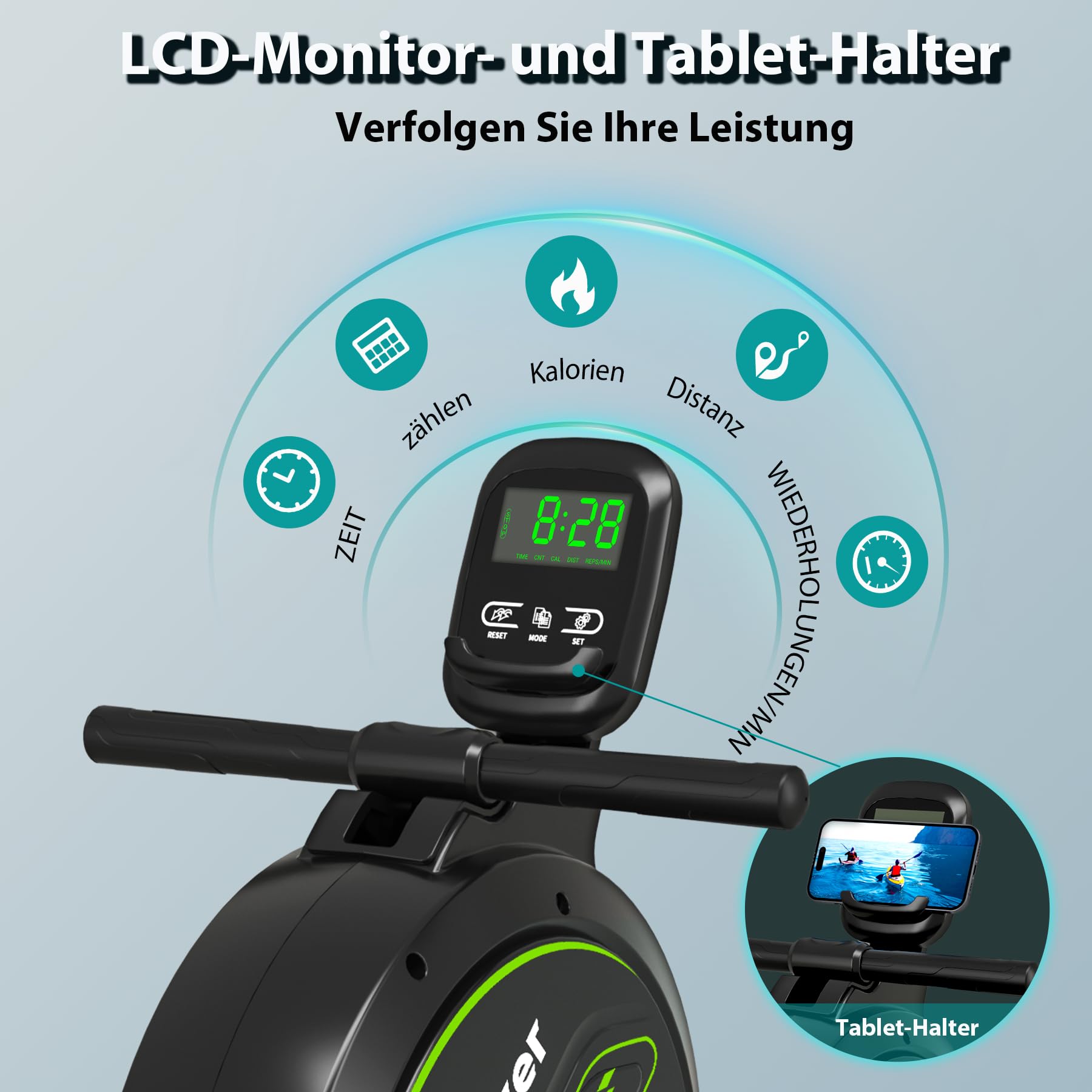 Wenoker - Vogatore magnetico pieghevole per la casa, capacità di peso di 160 kg, silenziatore e liscio con supporto per tablet per display LCD e comodo cuscino per sedile