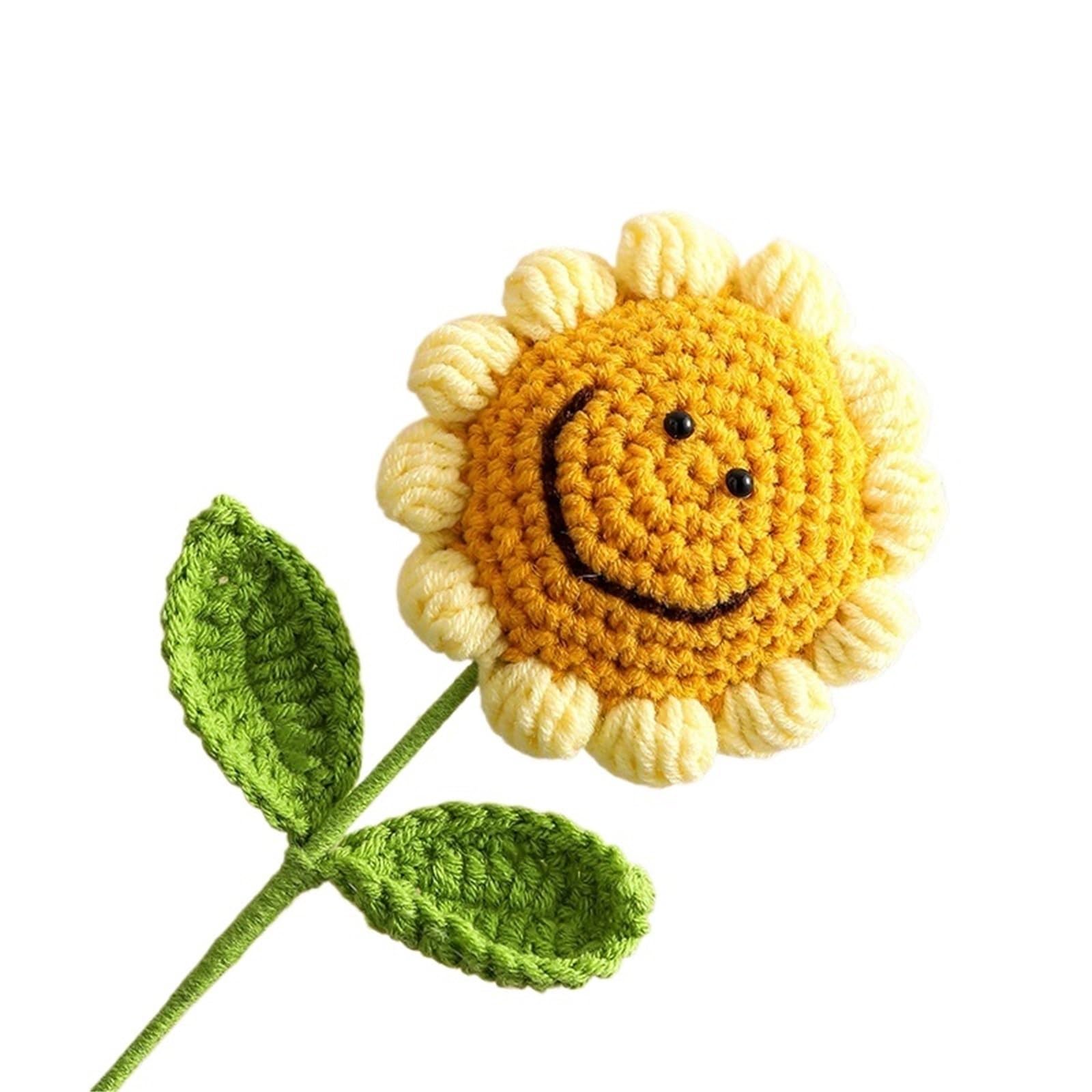 TVANTRUXIS Hand Woven Artificial Flowers, 2pcs Sunflower Knitted Artificial Flowers Bouquet Multicolor Home Decor(Color2)