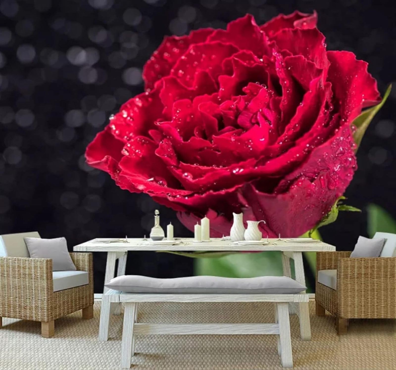 XLMING Romantic Three Dimensional Fresh Red Rose Water Drops 3D Wallpaper Luxury Silk Study Dining Feature Sofa Grey Bedroom Living Room Tv Decorative Wall-150cm×105cm