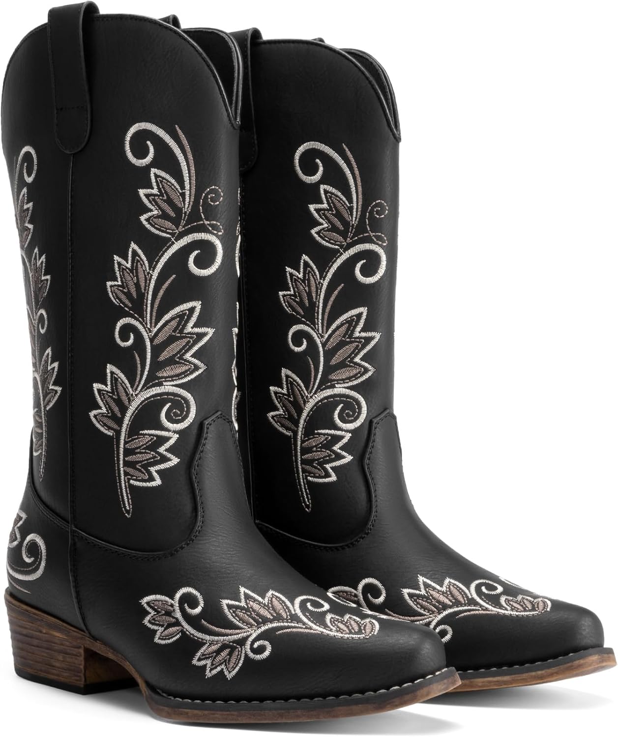 DREAM PAIRS Women's Cowboy Cowgirl Western Mid Calf Boots Square Toe Embroidered Stitched Pull On Country Boots with Low Chunky Heel - Image 8