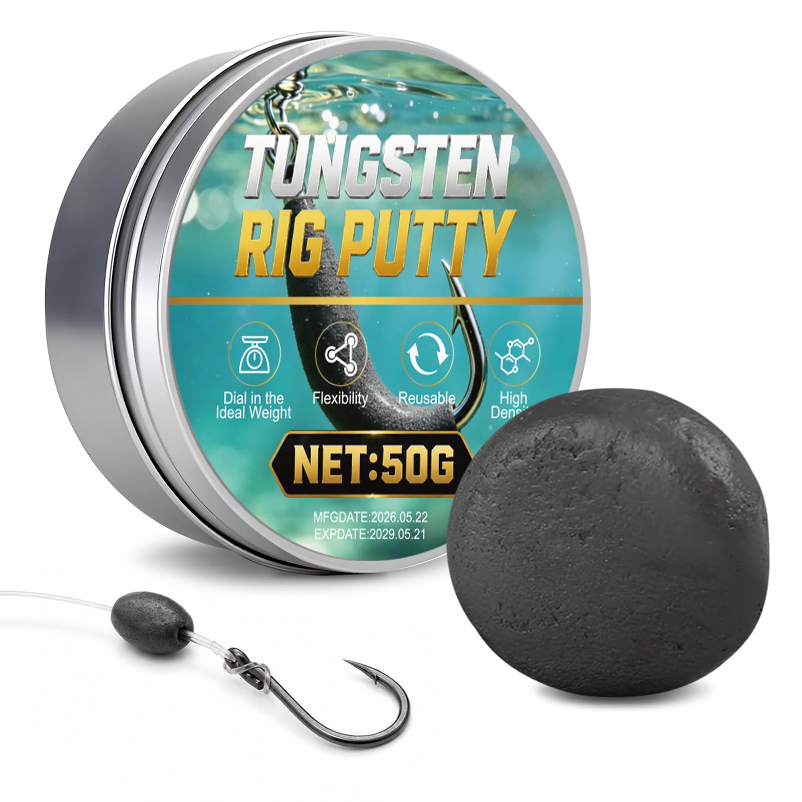 50g Tungsten Rig Putty,Carp Fishing Weight for Pinning Hooklinks&Balancing