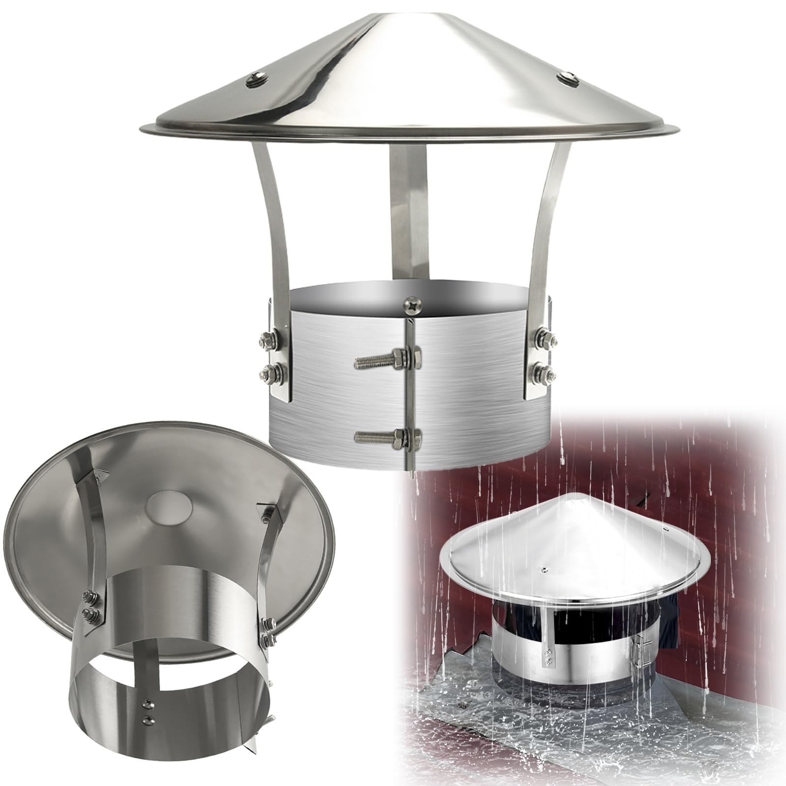 OYSKGNCMW Round Chimney Cap Stainless Steel Chimney Rain Caps, Stove Pipe Cap Chimney Cover for Chimney Protection, Roof Vent Cap Fireplace Exhaust Cap Chimney Caps for Outside(150mm/5.9in)