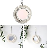 Vista 3 de Espejo de pared de macramé con flecos redondos para dormitorio, apartamento, entradas, decoración del hogar, espejo de pared