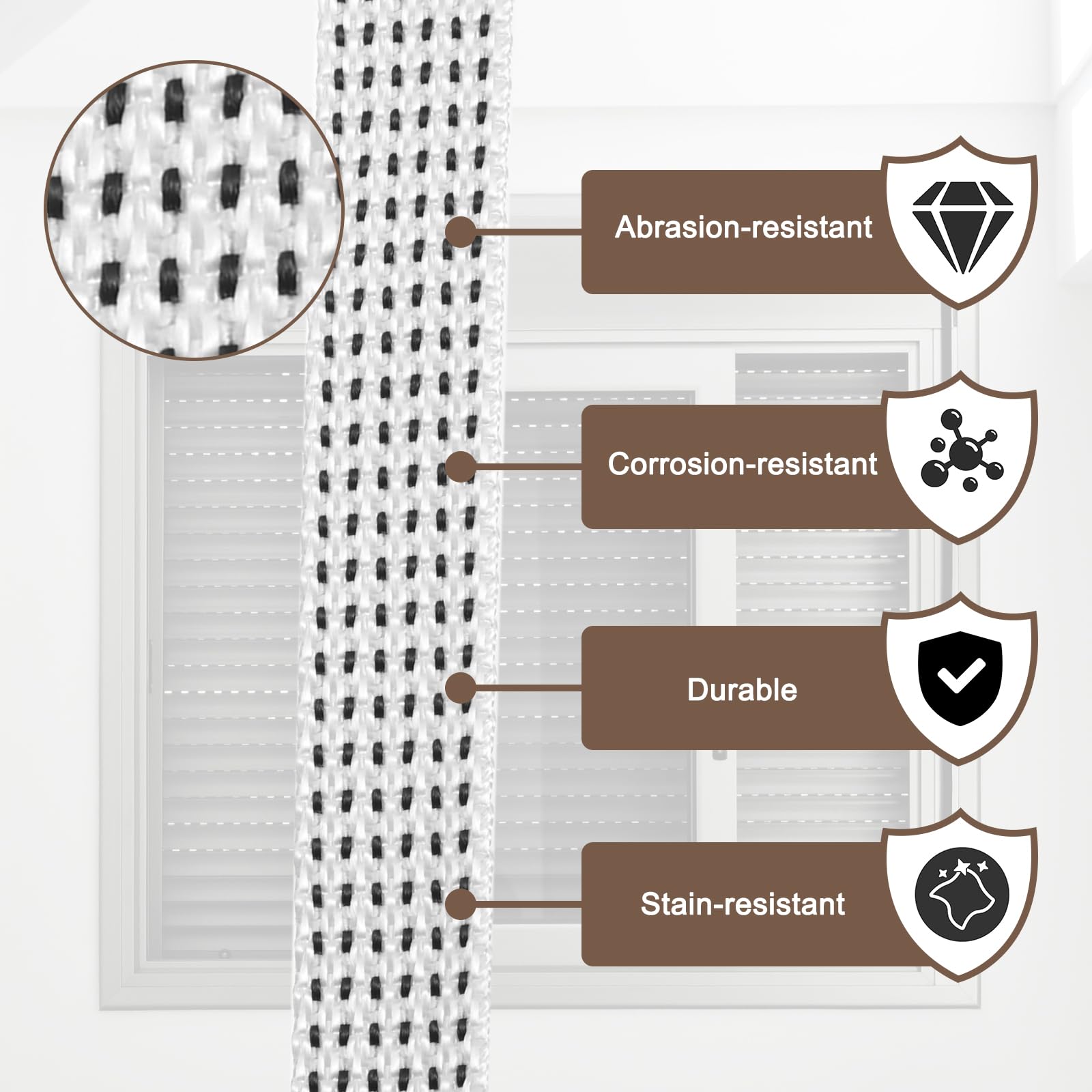 QUARKZMAN 50M Sangle pour Volet Roulant 23 mm Kit de Réparation Noir/Blanc