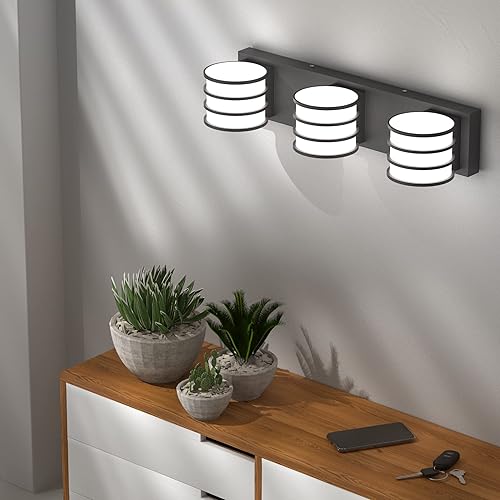 Miniatura 7 de Lámpara de tocador de baño negra de 20.5 pulgadas, iluminación LED blanca de 6000 K, lámpara de pared moderna acrílica (3 luces)