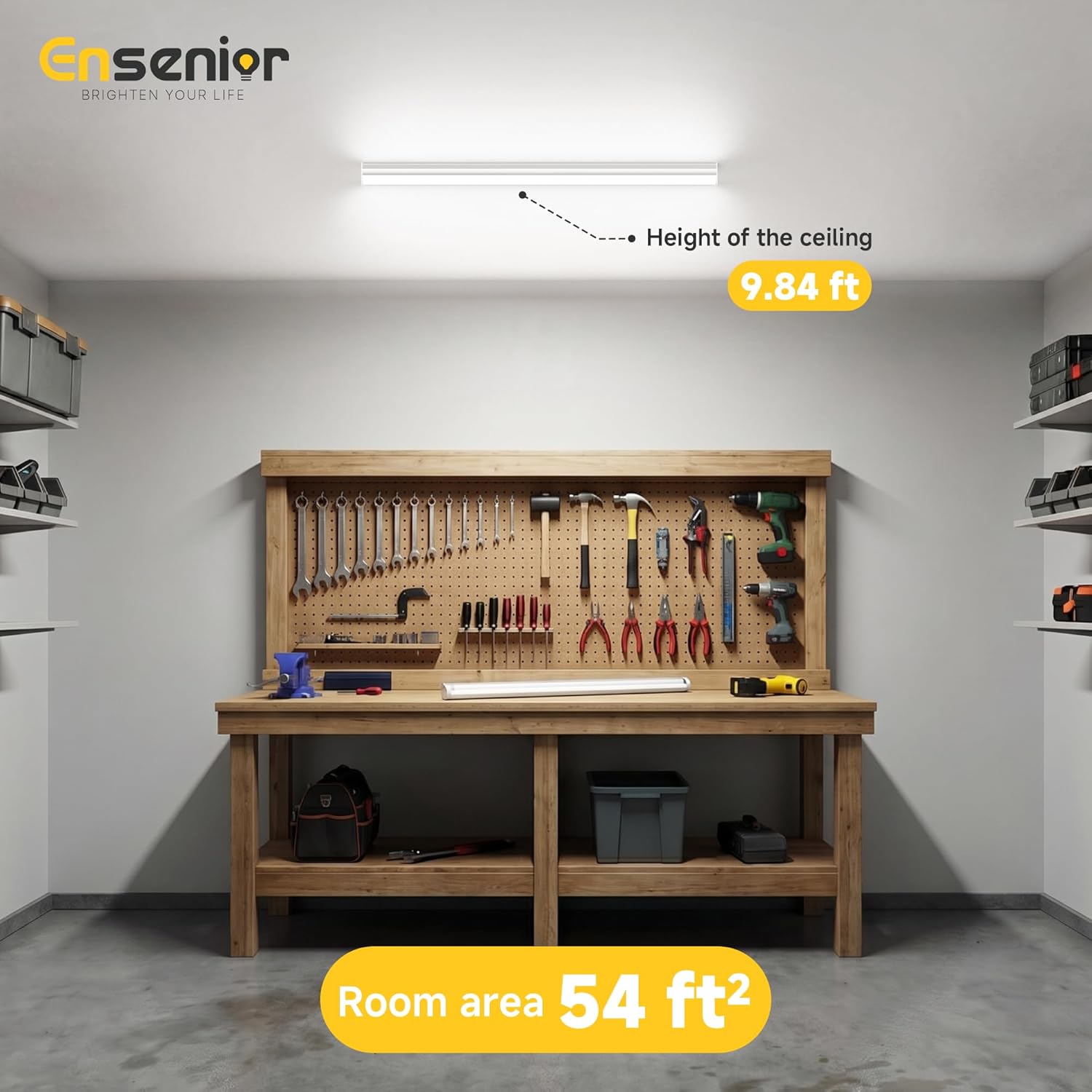 Ensenior 6-Pack T5 LED Shop Lights, 4FT 2000LM 6500K Super Bright White Integrated Single Fixture, 20W Linkable Utility Commercial Lighting for Gym/Garage/Ceiling/Under Cabinet, Plug & Play