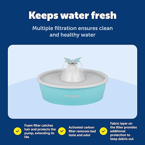 Miniatura 6 de PetSafe Fuente de agua Butterfly Cat con bomba y filtros, bonito dispensador de agua con capacidad de 50 onzas, bomba y filtros mantienen el agua