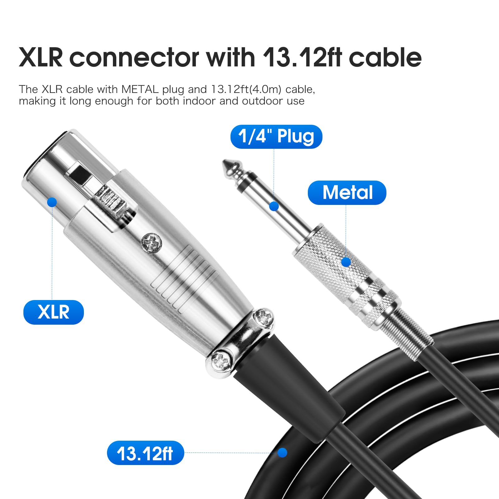 KM88 Micrófono de karaoke con cable de mano, micrófono vocal dinámico súper cardioide con cable de audio XLR desmontable de 13 pies e interruptor de encendido/apagado, para máquina de canto de