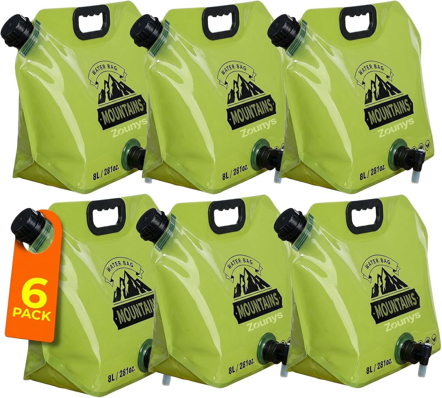 6Pack Collapsible Water Container 8L/2 Gallon Water Jug, Water Storage Bag, Collapsible Water Bag for Travelling, Emergency Water Bag Suitable for Camping Essentials, Survival Gear, Camping Water Jug
