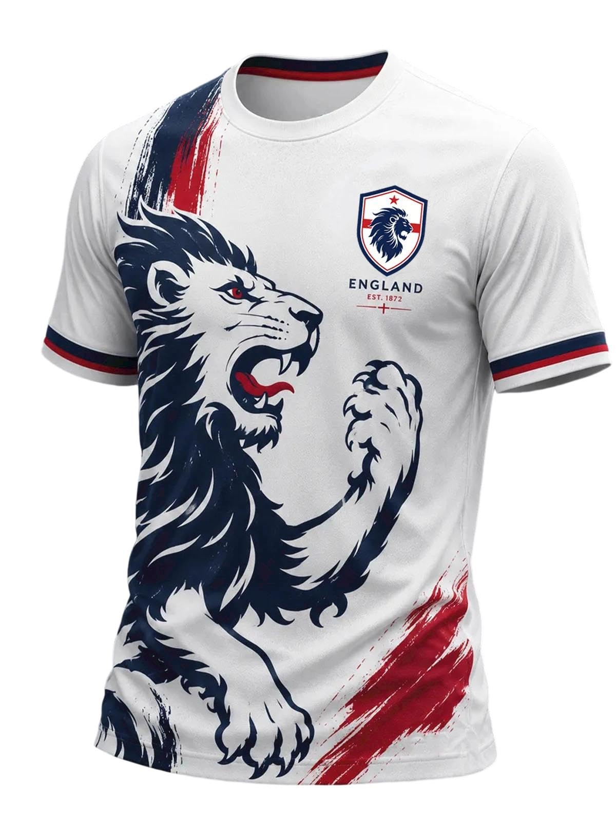 England World Cṳp Football Shirt 2026 Short Sleeve T Shirt for Supporters of Football Casual Lions Print Crewneck Top Outdoor Sports Shirts for Men