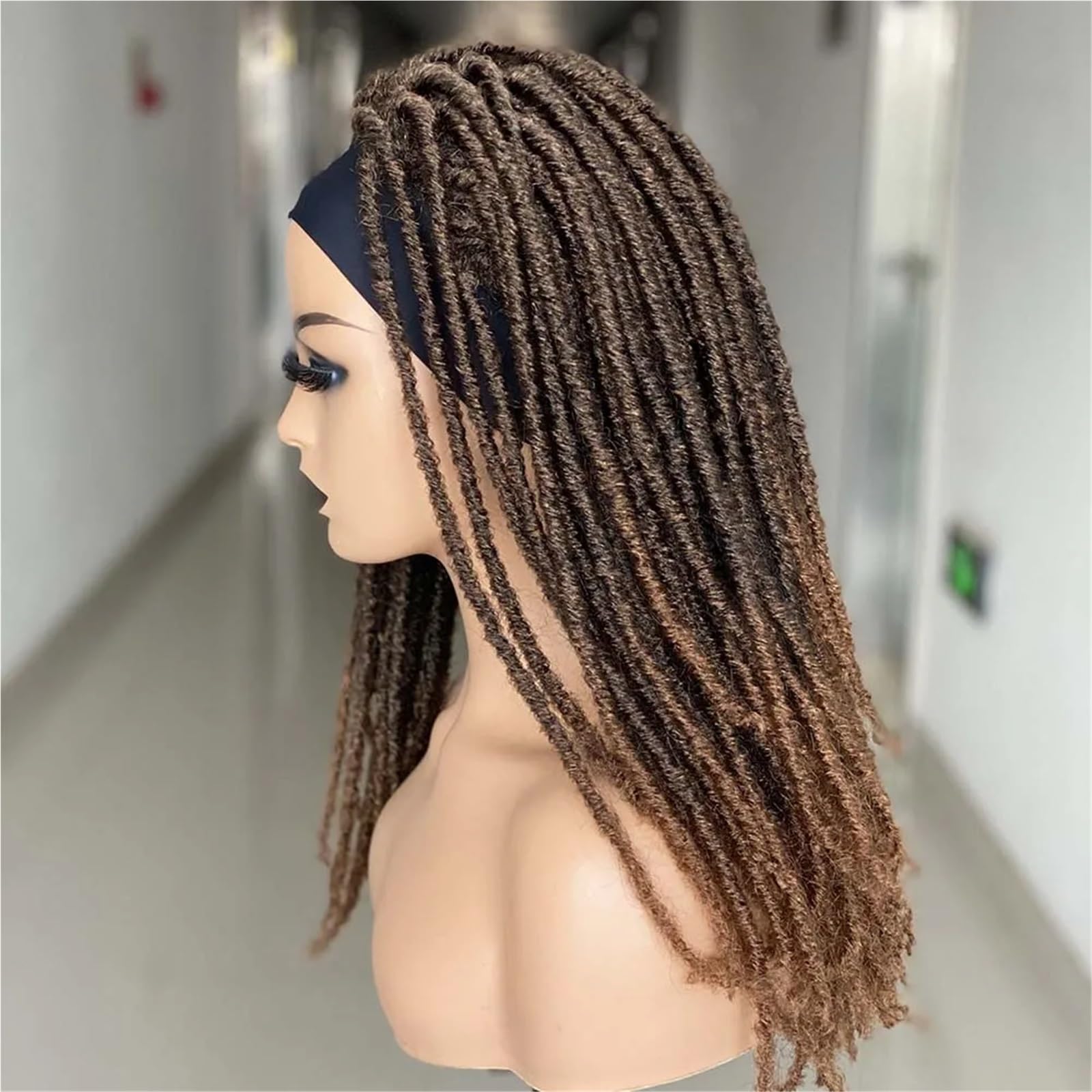 Parrucca sintetica Dreadlock con fascia per capelli - Parrucca nera termica stile treccia all'uncinetto per l'uso quotidiano(Black)