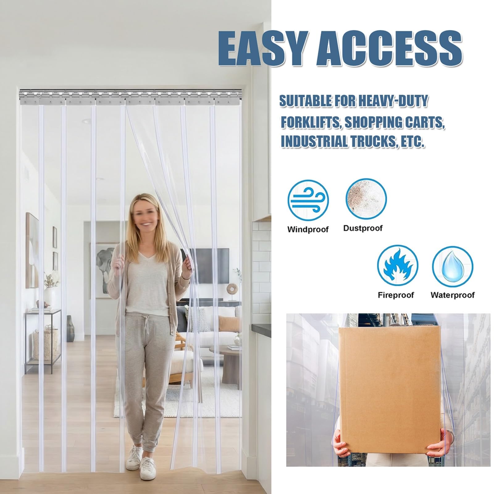Rideau à bande en PVC transparent pour chambre froide et congélateur, kit de porte en vinyle flexible pour séparation d'entrepôt industriel, installation facile (210 x 250 cm)