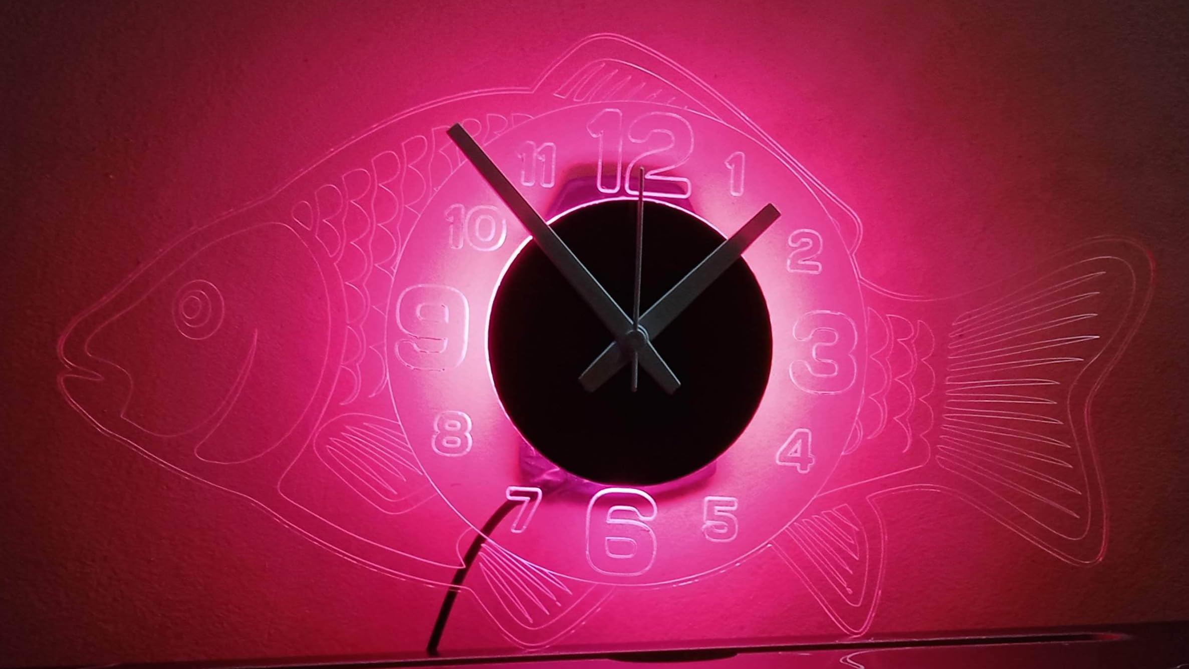 Acrylic Fish Modern Neon Wall Clock with Neon LED Backlight (14x8 inches) (Pink)