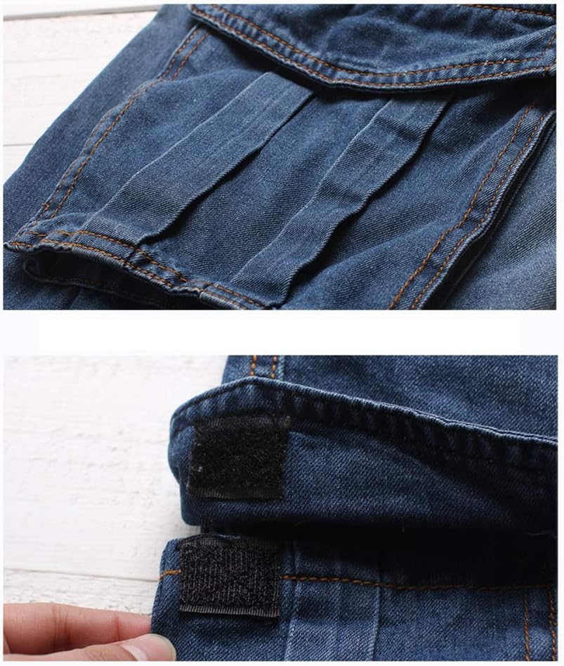Mens Casual Cargo Patchwork Blue Denim Jeans Shorts with Zippers