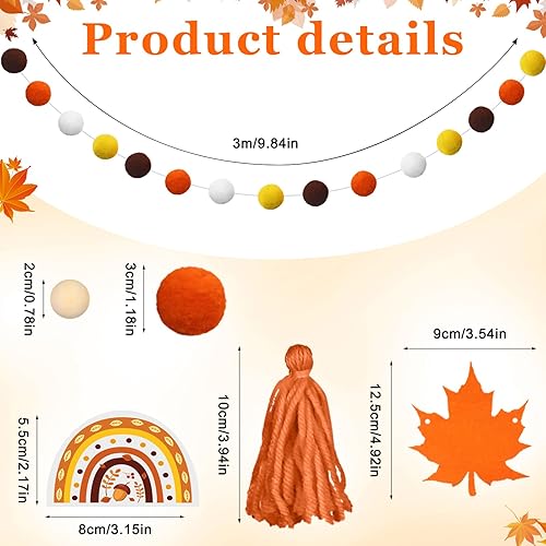 Miniatura 9 de Sumind Guirnalda de borlas de arco iris, guirnalda bohemia con pompones, guirnalda de bolas de fieltro de arco iris, guirnalda de dulces coloridos