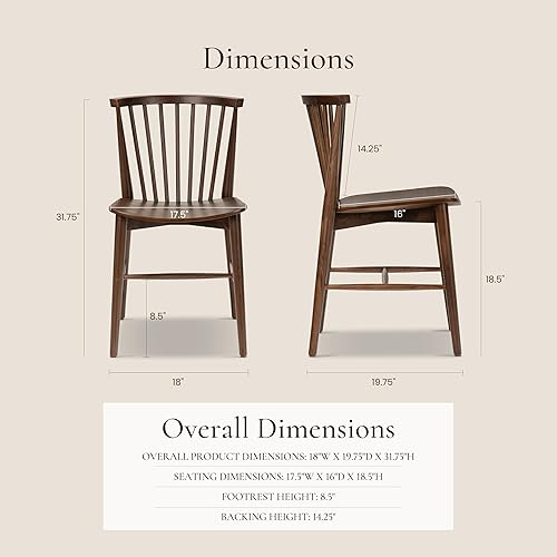 Miniatura 2 de POLY & BARK Ligna Silla de comedor de nogal  Silla inspirada en mediados de siglo con respaldo de husillo esculpido  Marco de nogal americano sólido