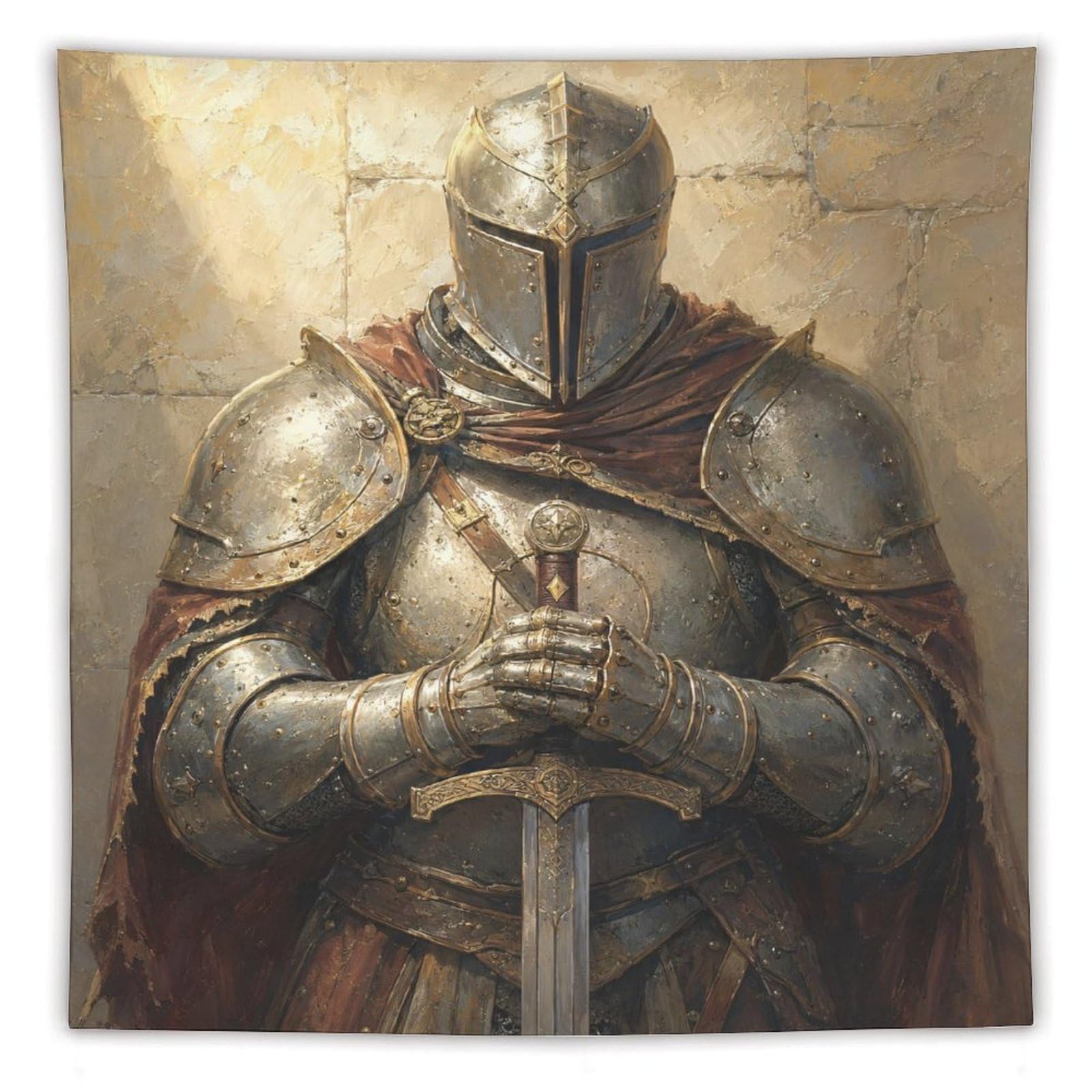 H3B8U2Y5 Medieval Knight Prayer Wall Tapestry, Renaissance Art, Apartment