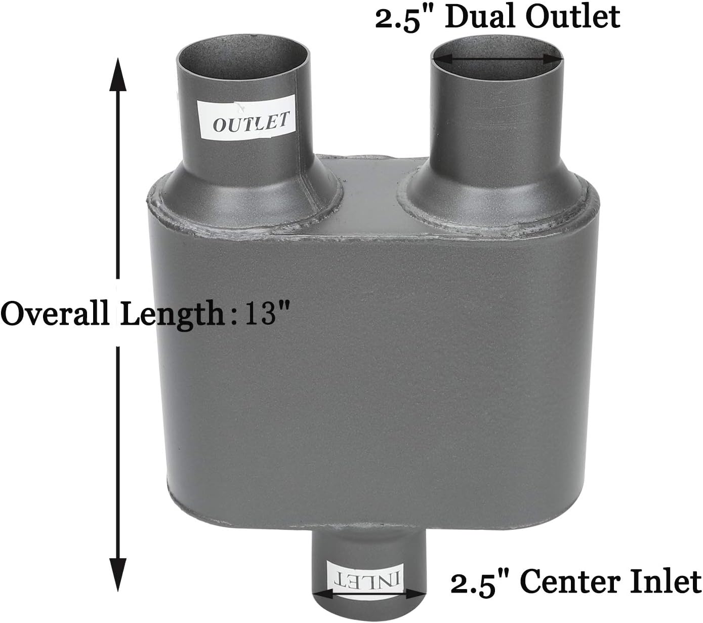 Universal Muffler 2.5" Center Inlet 2.5" Dual Outlet Aluminized Steel 2.5 Inch Exhaust Race Muffler Aggressive Sound 12" Overall Length Black