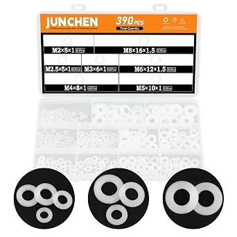 M2-M8 Nylon Spacers Washers,390pcs White Flat Washers,M2 M2.5 M3 M4 M5 M6 M8 Rubberwashers Thickness Ring for Screws and Bolts,Hose Washer Rubber Spacer,Assorted Plastic Flat Washers Assortment Set