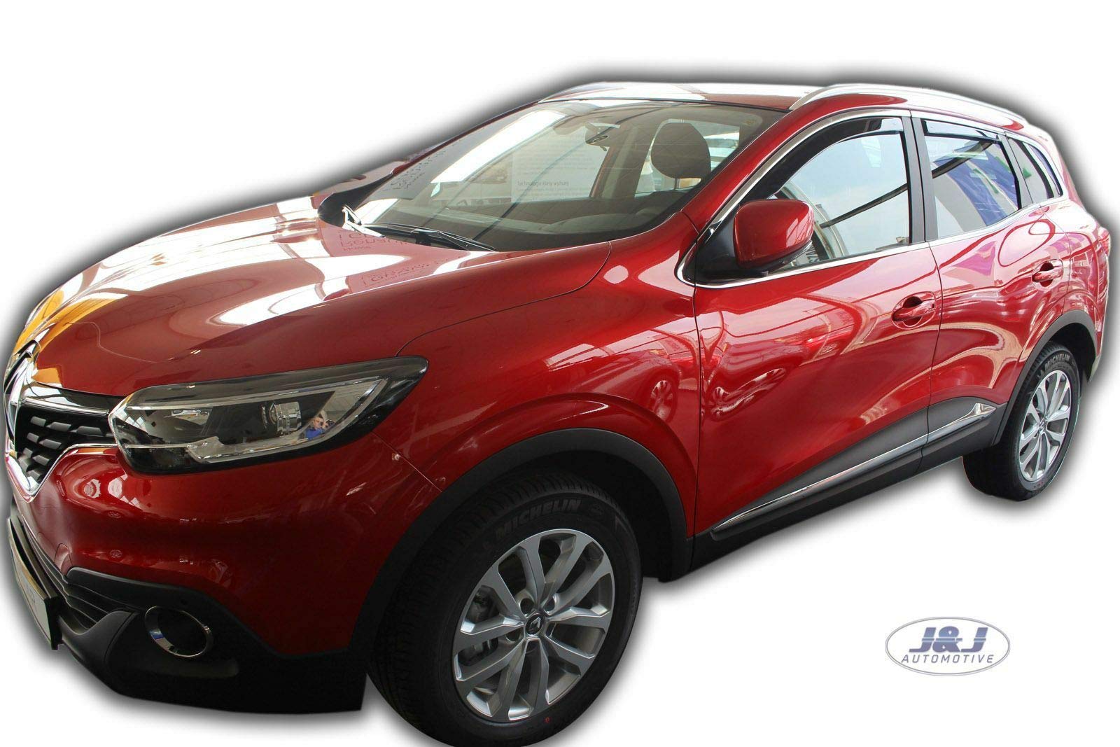 J&J AUTOMOTIVE Windabweiser passend für Renault Kadjar 5-Türer ab 2015 4tlg, Heko Regenabweiser Vorne Hinten Getönt Dunkel Passform