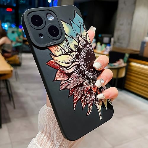 Miniatura 3 de LY&SASIF Funda de protección de TPU suave para iPhone 13 para mujeres y niñas, bonito diseño de flores y girasoles (negro 2)